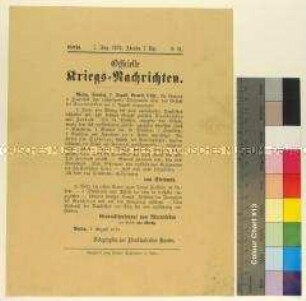 Kriegsdepesche des Norddeutschen Bundes über die Kriegsereignisse am 6. August 1870 bei Saarbrücken und Spicheren