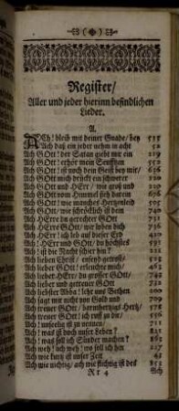 Register/ Aller und jeder hierinn befindlichen Lieder.