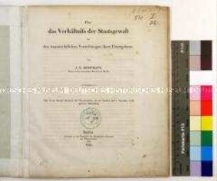 Vorlesung des Direktors des statistischen Büros zu Berlin J. G. Hoffmann "Über das Verhältnis der Staatsgewalt zu den staatsrechtlichen Vorstellungen ihrer Untergebenen" an der Königlichen Akademie der Wissenschaften 1840
