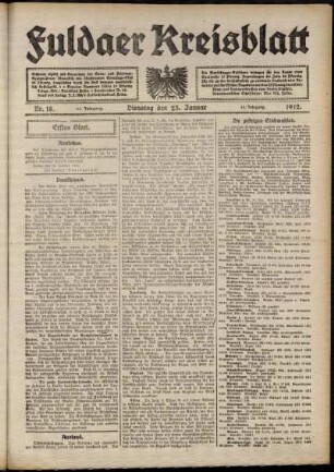 Erste Ausgabe vom Dienstag, den 23. Januar 1912.