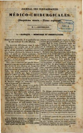 Journal des connaissances médico-chirurgicales. 1838, Sém. 1