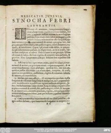 Medicatio Iuvenis, Synocha Febri Laborantis.