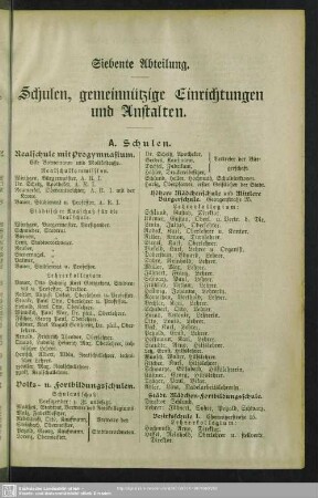 Siebente Abtheilung. Schulen, gemeinnützige Einrichtungen und Anstalten