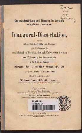 Geschwulstbildung und Eiterung im Verlaufe subcutaner Fracturen