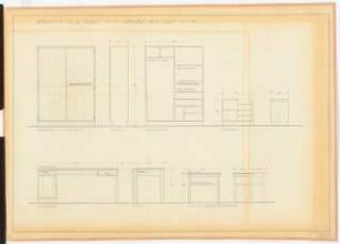 Reichsluftfahrtministerium, Berlin: Büromöbel: Akten-, Garderobenschränke, Tische Ansichten, Schnitte, Grundrisse 1:10