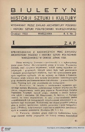 2: Sprawozdanie z badawczych prac Zakładu Architektury Polskiej i Historji Sztuki Politechniki Warzawskiej w okresie letnim 1933