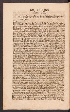 Num. IX. Extract-Leyhe-Brieffs zu Landsiedel Rechten de Anno 1509.