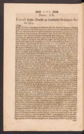 Num. IX. Extract-Leyhe-Brieffs zu Landsiedel Rechten de Anno 1509.