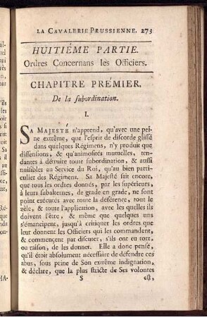 Huietième Partie. Ordres Concernans les Officiers.