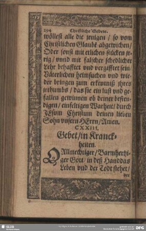 CXXIII. Gebet, in Kranckheiten