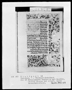Das Eberhardgebetbuch — Initiale S (alve vol aller), darin Elevatio, Folio 43recto