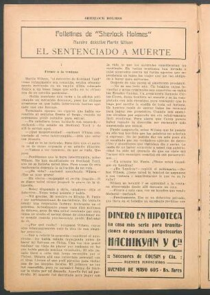 Folletines de "Sherlock Holmes" - Nuestro detective Martín Wilson - El sentenciado a muerte