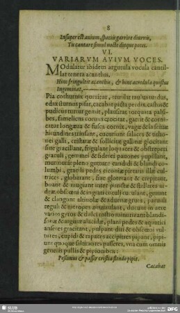 VI. Variarum Avium Voces