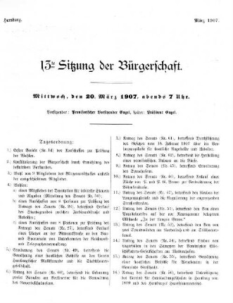 13te Sitzung der Bürgerschaft.