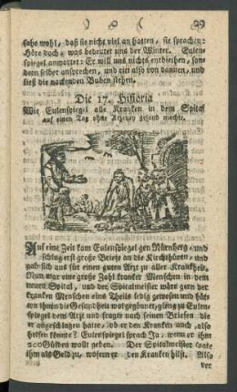 Die 17. Historia. Wie Eulensiegel alle Kranken in dem Spital auf einen Tag ohne Arzeney gesund machte