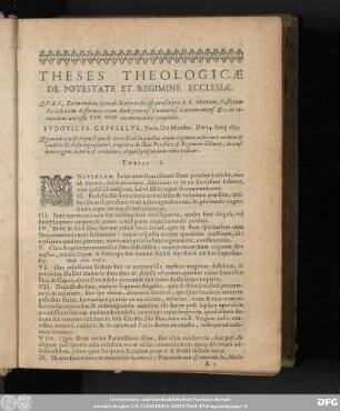 Theses Theologicae De Potestate Et Regimine Ecclesiae.