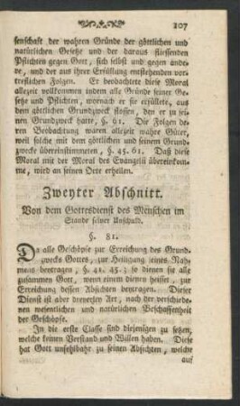 Zweyter Abschnitt. Von dem Gottesdienst des menschen im Glaube seiner Unschuld.