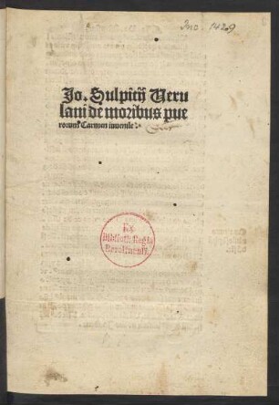 De moribus puerorum. Mit Beig. von Jodocus Badius Ascensius