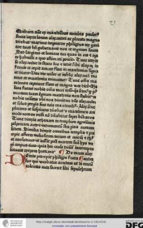 Deinde precepit Philippo fratri suo qui vocabatur arrideus ut de centum talentis auri faceret sibi sepulchrum in Alexandria...