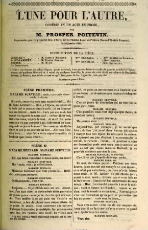 L' une pour l'autre : comédie en un acte en prose