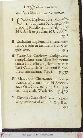 Conspectus eorum quae Volumine complectuntur