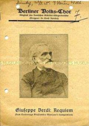 Programm des Berliner Volks-Chores zur Aufführung des Requiems von Giuseppe Verdi