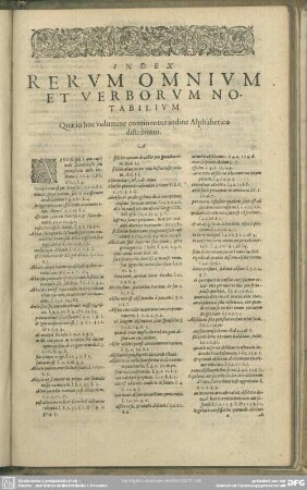 Index Rerum Omnium Et Verborum Notabilium Quae in hoc volumine continentur ordine Alphabetico distributus