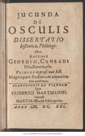 Iucunda De Osculis : Dissertatio historica, Philologica
