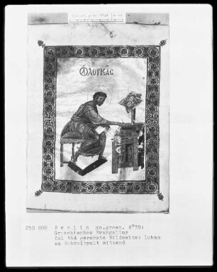 Tetraevangelion — Lukas am Schreibpult, Folio 164recto