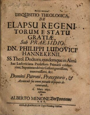 Disp. de elapsu regenitorum e statu gratiae