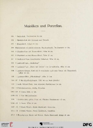 Majoliken und Porzellan (Nr. 985-1051)