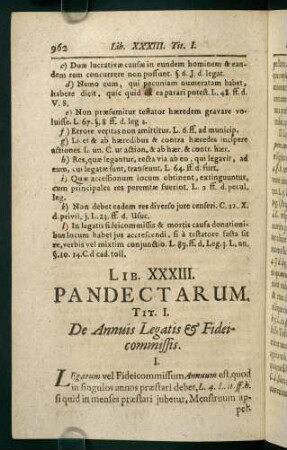 962-974, Tit. I. De Annuis Legatis & Fideicommissis - Tit. X. De Supellectile Legata