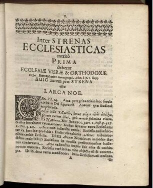 Inter Strenas Ecclesiasticas merito Prima debetur Ecclesiae Verae & Orthodoxae