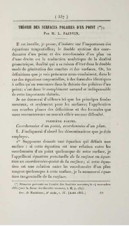 Théorie des surfaces polaires d'un point.