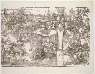 Karawane mit Reisenden und vier sitzenden Männern, Blatt 3 (von 10) aus der Serie "Die Sitten und Gebräuche der Türken"