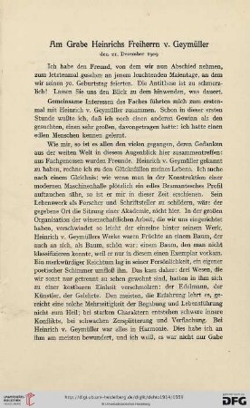 Am Grabe Heinrichs Freiherrn v. Geymüller