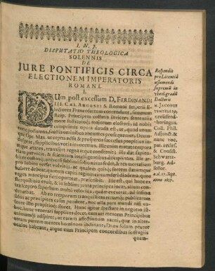 Disputatio Theologica Solennis De Iure Pontificis Circa Electionem Imperatoris Romani.