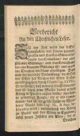 Vorbericht An den Christlichen Leser.