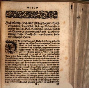 Memoriale An eine Hochlöbliche Reichs-Versamlung zu Regenspurg : Sub dato 16. Julii, 1704.