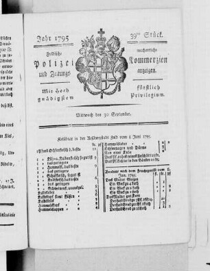 39tes Stück., Ausgabe vom 30. September 1795