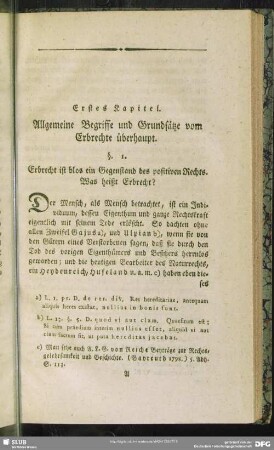 Erstes Kapitel. Allgemeine Begriffe und Grundsätze vom Erbrechte überhaupt