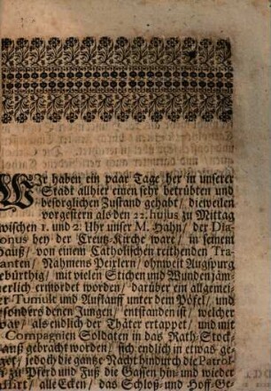 Beschreibung Von dem jenigen Tumult, so sich wegen Ermordung eines Lutherischen Predigers in der Königlichen Residentz-Stadt Dreßden den 21. Maji 1726. zugetragen hat