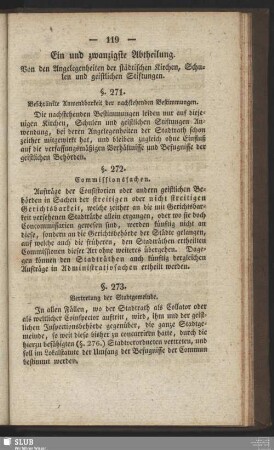 Ein und zwanzigste Abtheilung. Von den Angelegenheiten der städtischen Kirchen, Schulen und geistlichen Stiftungen
