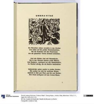 "Umbra Vitae". Georg Heym, Umbra Vitae, München 1924, S. 1.