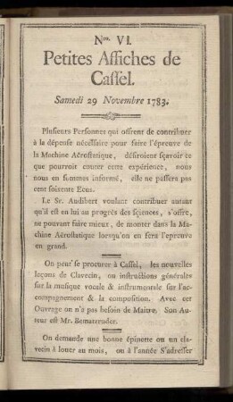 No VI (Samedi 29 Novmbre 1783)