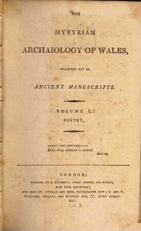 The Myvyrian archaiology of Wales, Vol. 1. Poetry