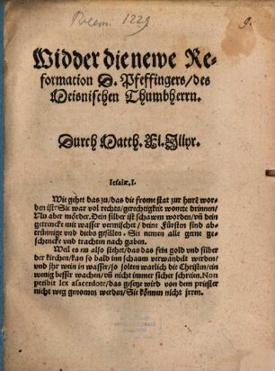 Widder die newe Reformation D. Pfeffingers, des Meisnischen Thumbherrn