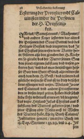 Lesterung der Protestierenden Calvinisten wider die Personen der H. Dreyfeltigkeit.