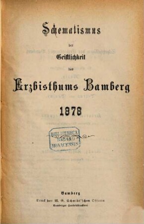 Schematismus des Erzbistums Bamberg. 1878, 1878