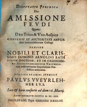 Dispvtatio Jvridica De Amissione Fevdi
